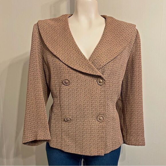 Vintage 90’s neutral textured double breasted blazer jacket mod retro career - Picture 2 of 8